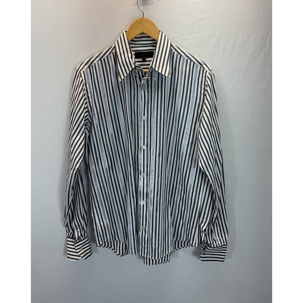 Ted Baker Shirt Mens Large(4) Shiny‎ Metal Striped Button Down Long Sleeve Dress